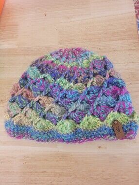 Vintage Chunky Knit Crochet Beanie Multi-Color Slouchy Winter Cap